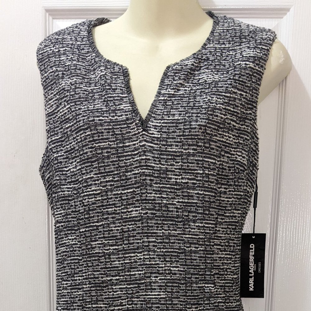 KARL LAGERFELD Midi Dress Black Acrylic Polyester Bodycon Sz 12 Large Tweed NWT